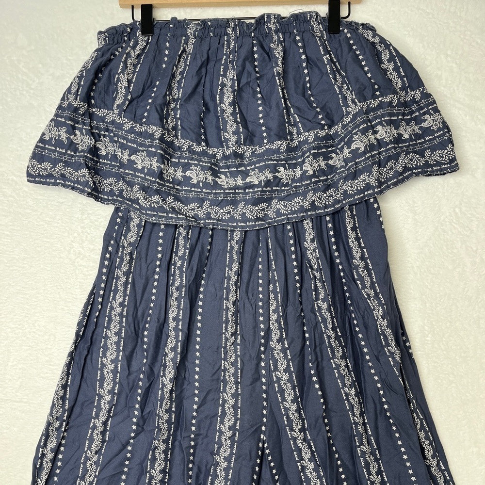Strapless Ruffle Hem Wide-Leg Jumpsuit - Navy - Picture 3 of 7